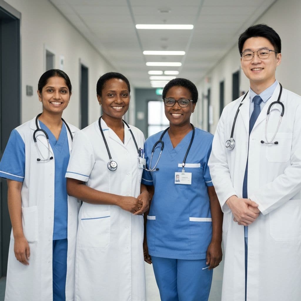Diverse healthcare team working together